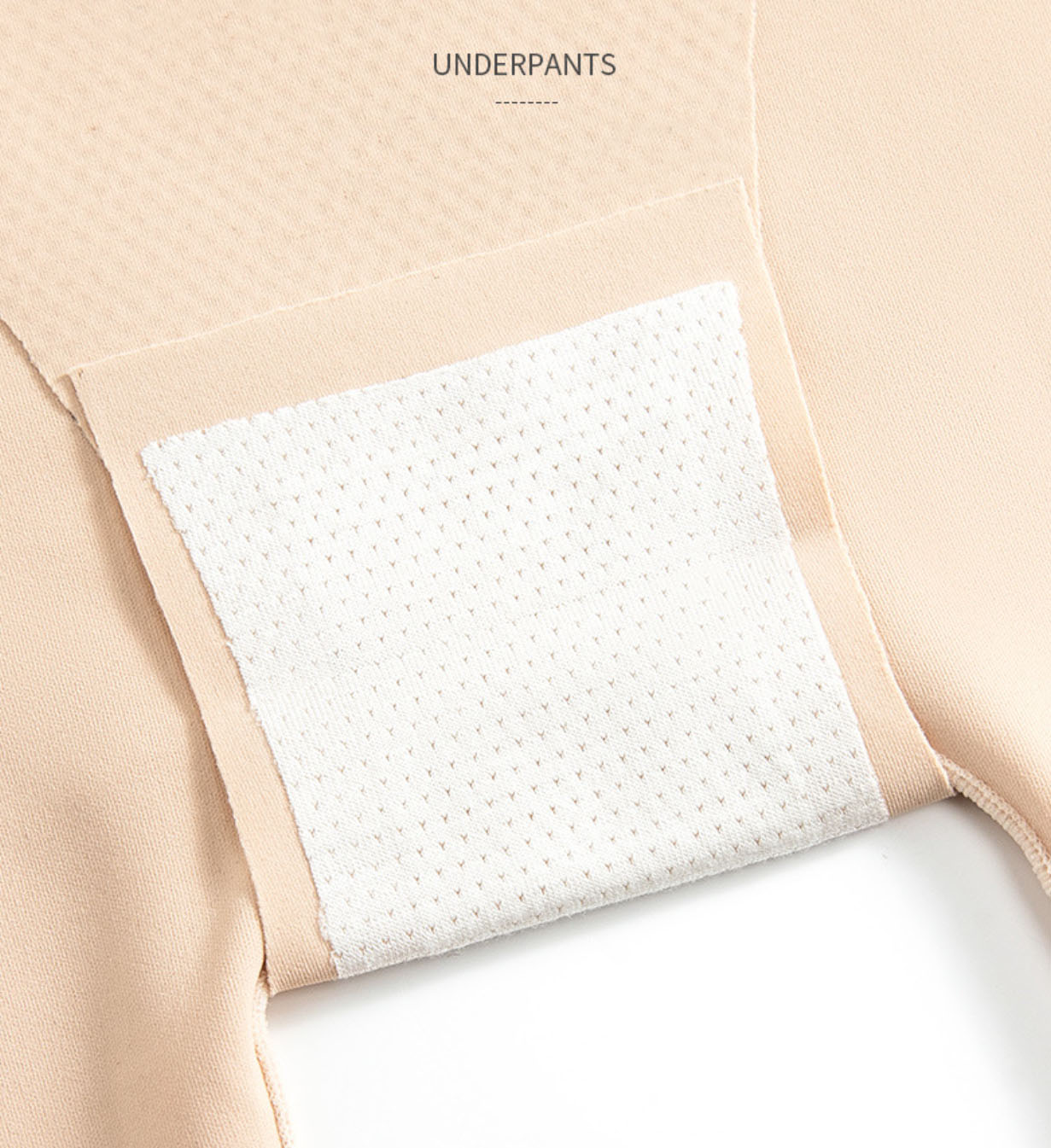 Close-up of beige Women PowerCore Super High-Waist Compression Shorts by Klyng, featuring a white, perforated fabric square sewn onto the crotch area with integrated PowerCore technology. The brand name Klyng is printed above in a minimalist font, epitomizing performance-enhancing activewear.